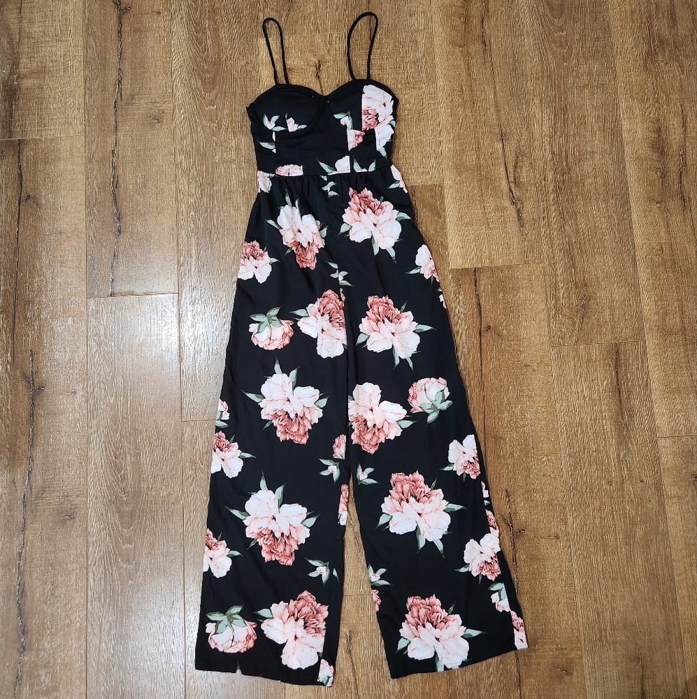Band of gypsies floral wide leg pant jumpsuit sz XS bohocore wedding guest